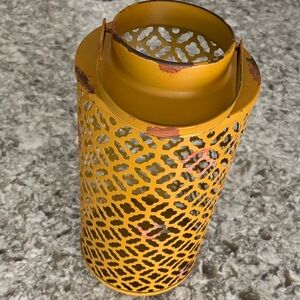 Yellow Metal Lantern Candle Holder